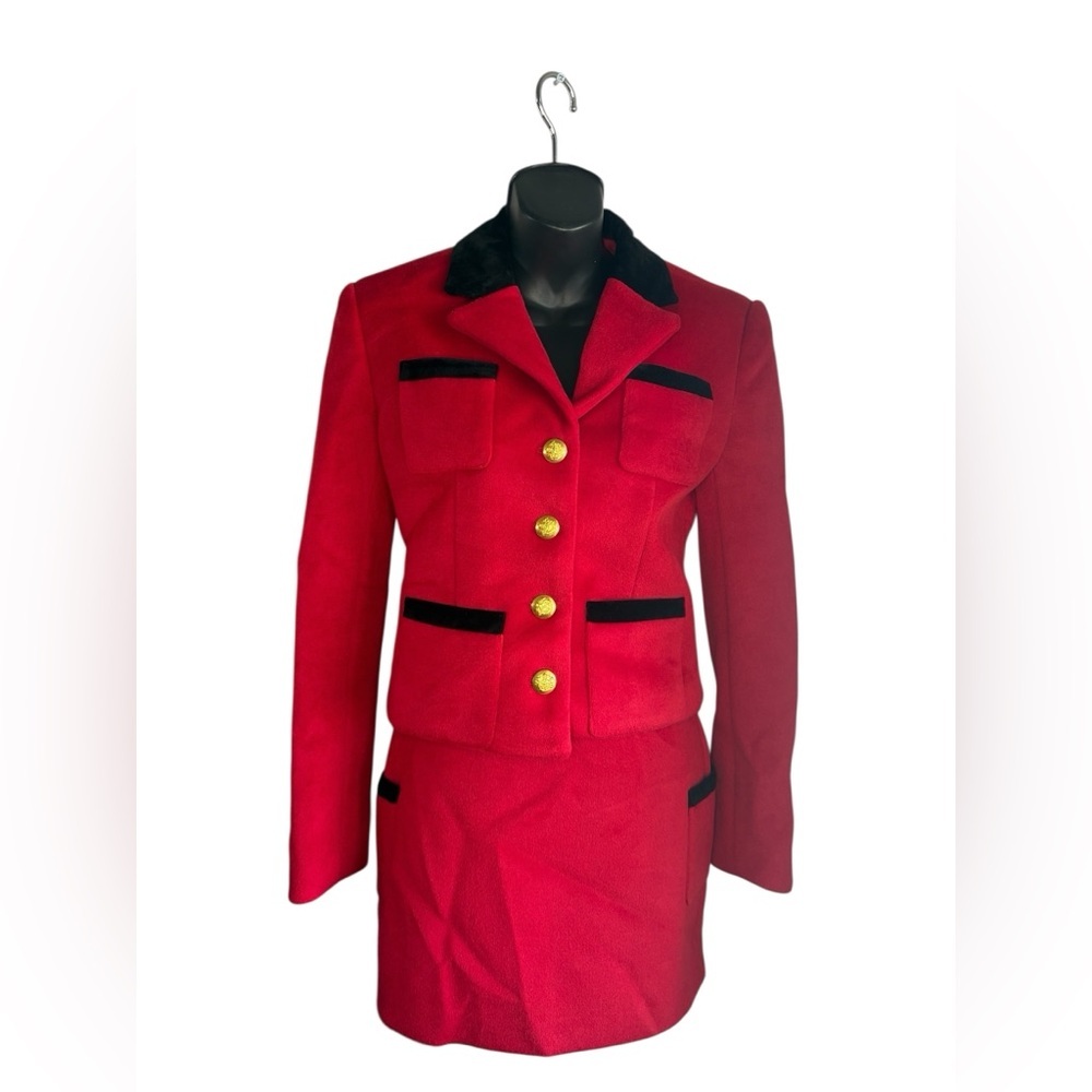 Ruoyu Womens Red and Black Buttoned blazer mini Skirt Suit Blazer sz M skirt S - Picture 4 of 10